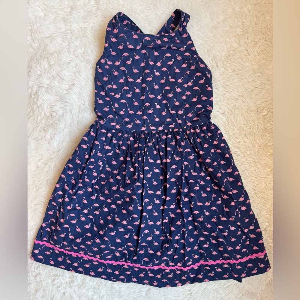 Kids Busy Bees Navy Blue and Pink Flamingo Dress